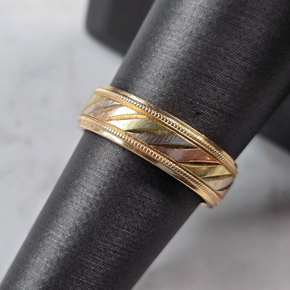 Womens Vintage Estate 14k Mixed Gold Artcarved Wedding Band Ring 5.2g E3941